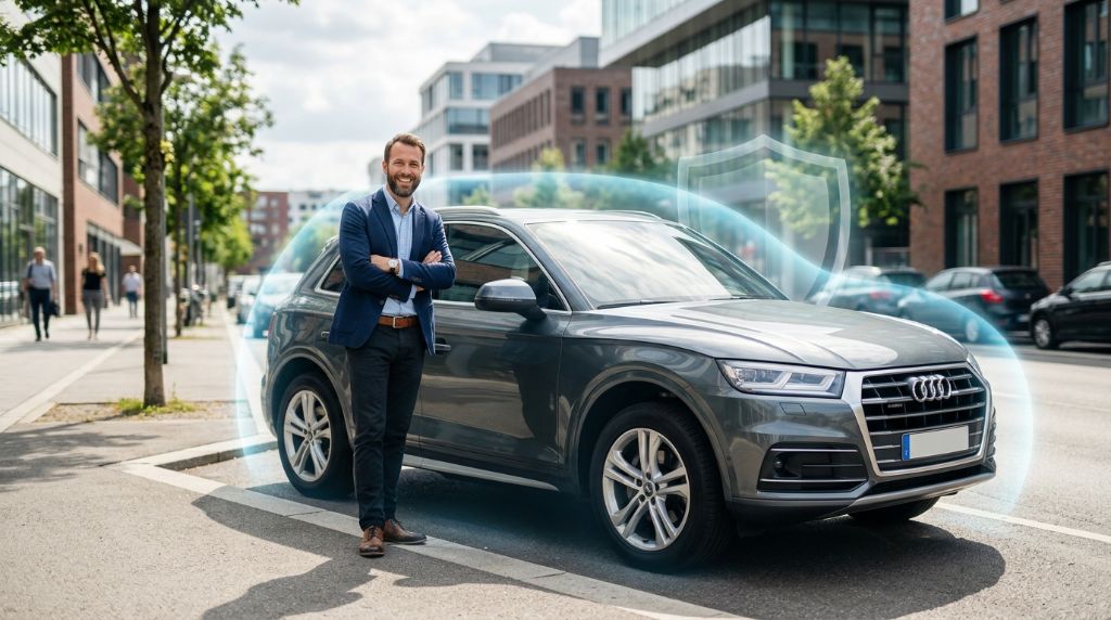 Ασφάλεια αυτοκινήτου στη Θεσσαλονίκη - Άνδρας δίπλα σε ασφαλισμένο όχημα